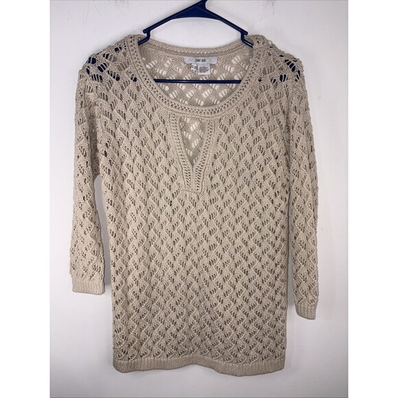 Per Se Sweaters - Per Se Silk & Cotton Open Knit Sweater Medium Stunning Beige